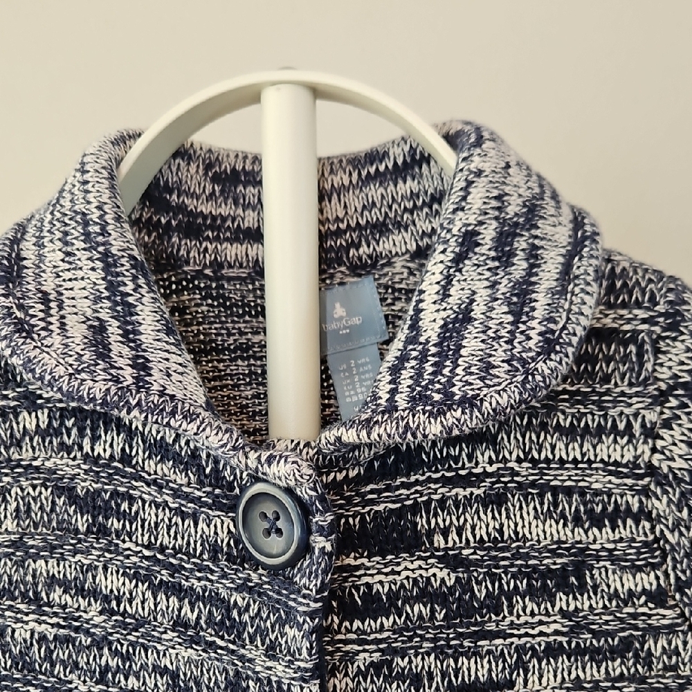 GAP Navy and White Kids Knit Button Down Sweater Jacket - Picture 4 of 7
